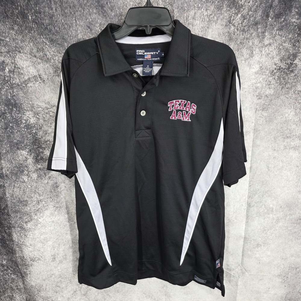 Texas A&M Aggies Polo Shirt Mens Medium Black Pro‎ Celebrity Sport NCAA Football